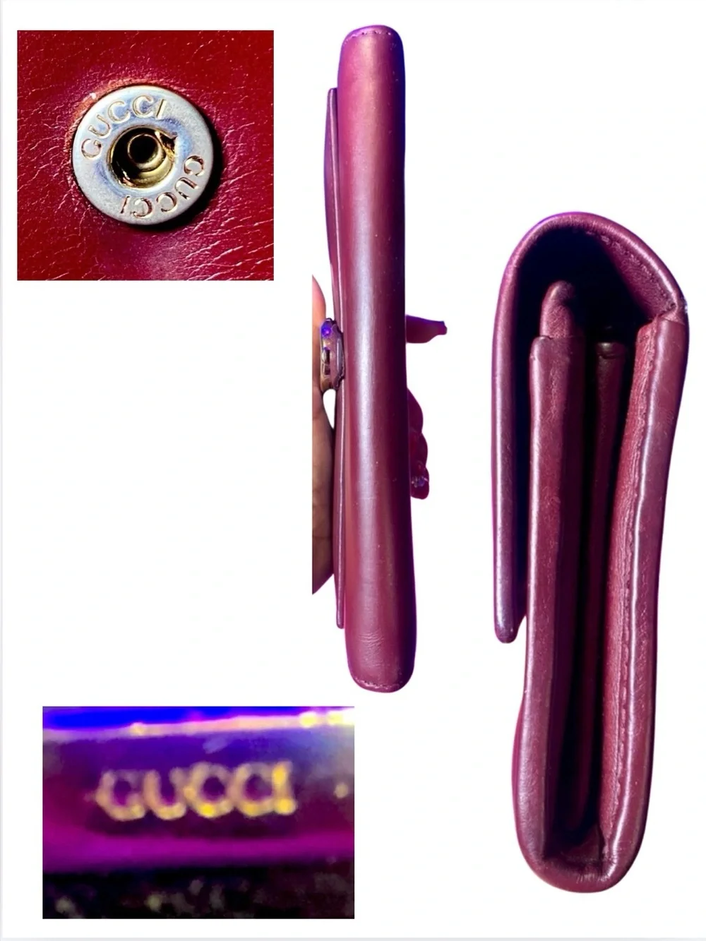 GUCCI Maroon w/Silver Hardware Leather Long Wallet, EUC